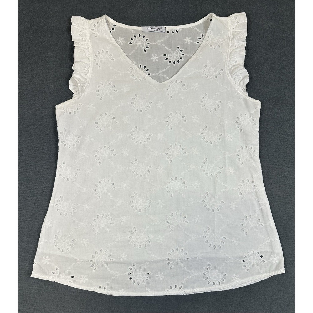 Valentina Naldi Blouse Womens Top White Linen Crochet Lace Italy - Fits Medium